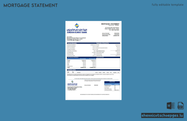 Beispiel eines Hypothekenauszugs der Jordan Kuwait Bank (Word- und PDF-Datei)